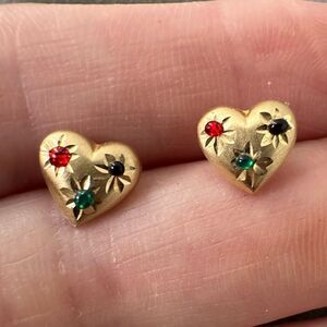 Vintage 14k Dainty Heart Earring With Colorful Accents